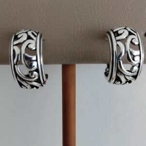 Silpada CLIP-ON Vintage RARE Sterling Silver Filigree Scroll Hoop Earrings